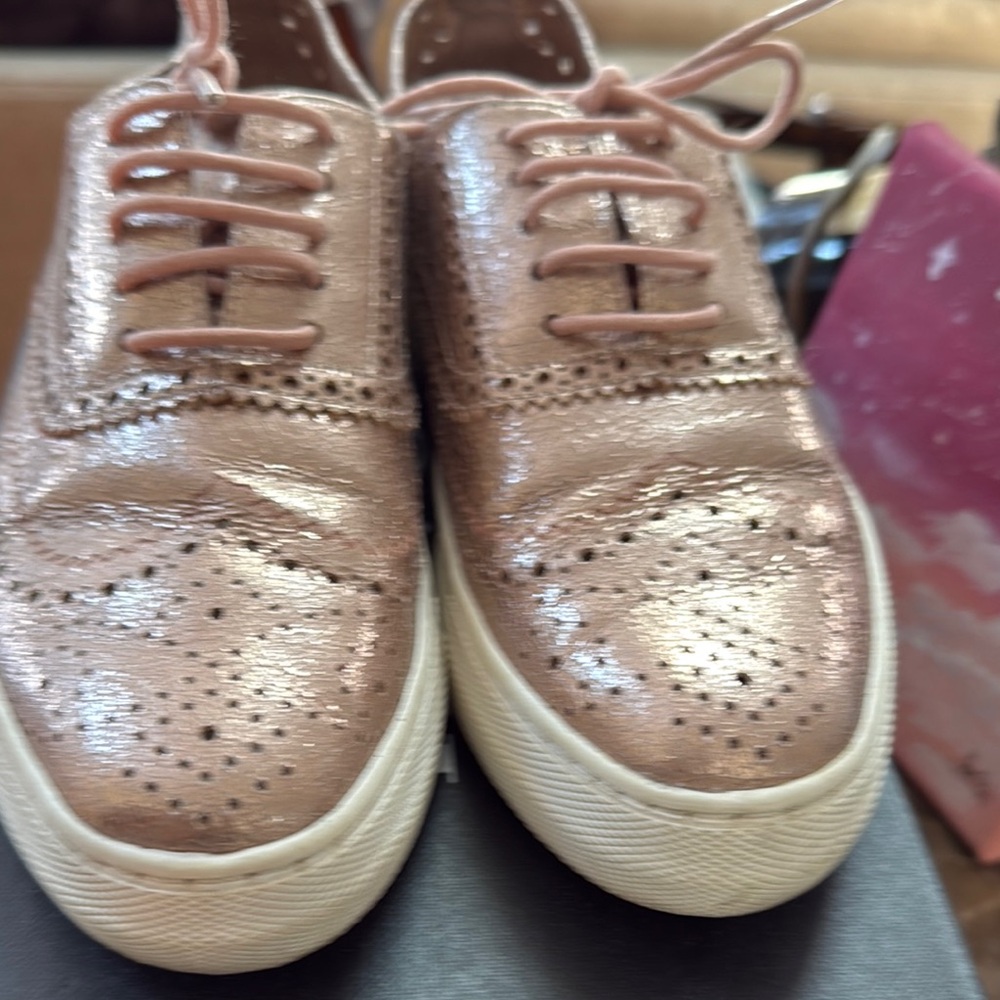 Steve Madden Metallic Rose Gold Sneakers with Brogue Detailing